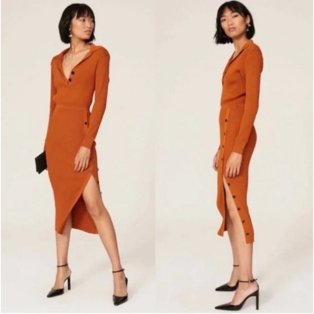Self Portrait Cinnamon Burnt Orange Ribbed Dress 🔥 Size Medium